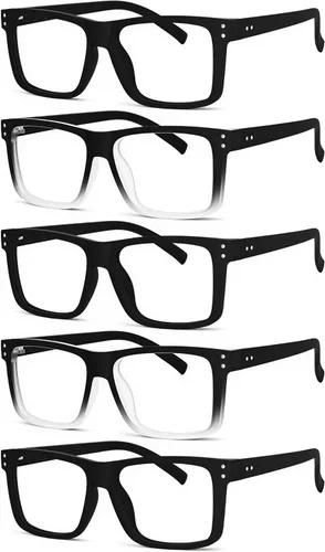 Miniatura 10 de Eyekepper Paquete de 5 gafas de lectura de gran tamaño con marco cuadrado grande para hombres y mujeres - Negro +2.50 Paquete de 5 todo negro