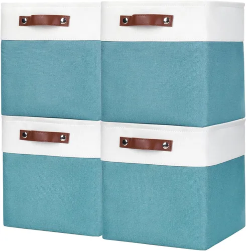Miniatura 50 de Bagnizer 13x13 Cajas de almacenamiento cúbicas, caja de almacenamiento plegable de tela, paquete de 4 cestas de armario con asas para organizar