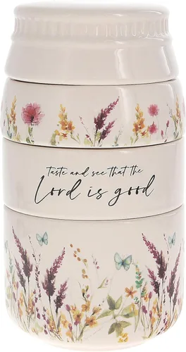 Pavilion Gift Company - The Lord - Taza medidora de cerámica apilable de 6 pulgadas - ¼, ⅓, ½, 1 taza, rústica, decoración de verano de cocina, taza