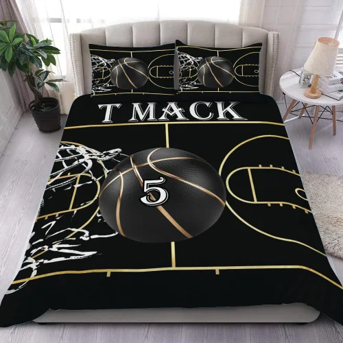 Miniatura 17 de Juego de ropa de cama personalizado de baloncesto tamaño individual, edredón deportivo personalizado con nombre y número para habitación de niños