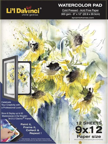 Li'l Davinci - Bloc de acuarela de 9 x 12 pulgadas, 12 hojas, prensado en frío de 10.58 oz/m², sin ácidos, papel pesado, papel de grado profesional