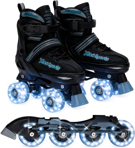 XINO SPORTS Combo 2 en 1, Patines para niños | Patines en línea - Patines intercambiables con luz LED para niños de 6 a 12 años, adolescentes y Gris
