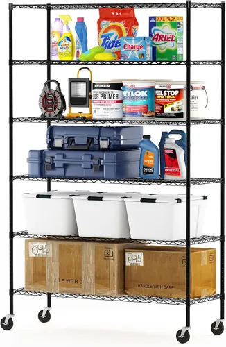 Miniatura 14 de Furinno Wayar - Carrito de almacenamiento de metal de 4 niveles con ruedas, 36 x 14 x 58 pulgadas, acero inoxidable