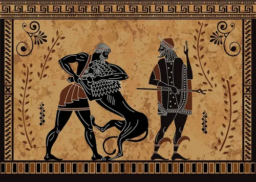 Miniatura 12 de Telón de fondo de tela de 5 x 3 pies, fondo de guerrero de la antigua Grecia antigua, mitología griega, figura negra, figuras de guerreros