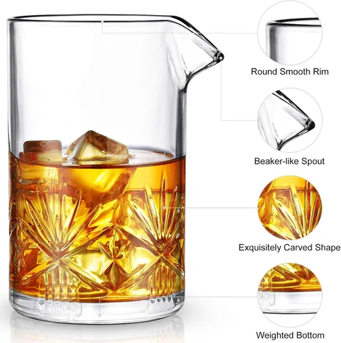 Miniatura 2 de Vaso mezclador de cóctel, kit de barman de cristal de 18 onzas, juego de cóctel de 3 piezas con colador, jigger, herramientas de bar, juego