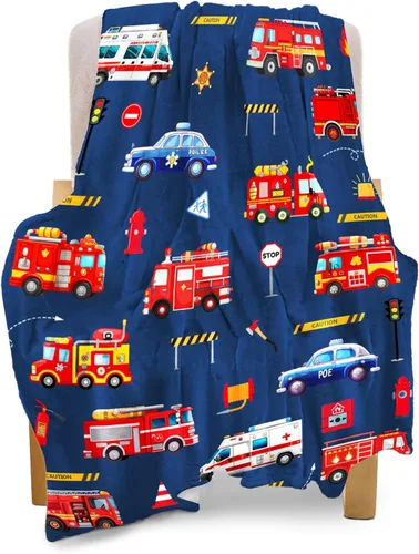 BOOPBEEP Manta de camión de bomberos para niños y niñas, manta de felpa de forro polar suave para niños pequeños a adolescentes, 40 x 50 pulgadas