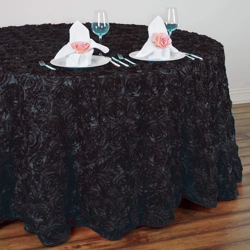 Miniatura 3 de BalsaCircle Mantel redondo con rosetas elevadas de satén negro de 120 pulgadas, para bodas, fiestas, comedor