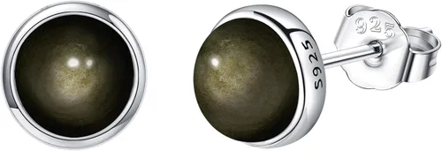 Miniatura 9 de Larimar/Aguamarina/Lapislázuli/Ágata de Musgo/Amatista/Turquesa/Ónix/Ojo de Tigre/Piedra de Luna/Labradorita/Cuarzo Rosa Aretes de Botón de Plata
