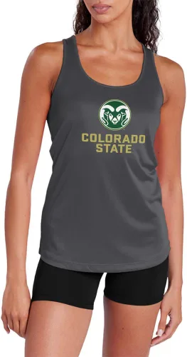 Miniatura 374 de Camiseta deportiva sin mangas oficial de la NCAA Collegiate para mujer, con espalda cruzada, logotipo primario, colección carbón