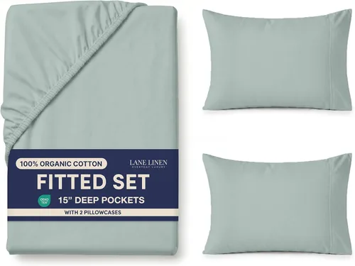 Miniatura 10 de LANE LINEN Juego de 2 piezas con sábana bajera de 100% algodón orgánico tamaño individual y 1 funda de almohada, tejido de percal ligero, suave