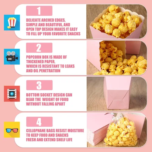 Miniatura 3 de Zopeal - Juego de 200 mini cajas de palomitas de maíz y bolsa transparente, bolsas de palomitas de maíz a granel, recipientes de papel abiertos