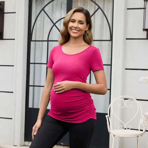 Miniatura 231 de GINKANA Blusas de maternidad de manga corta, diseño floral, fruncido, casual, para mamá, para embarazo
