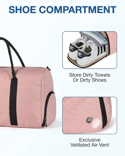 Miniatura 5 de BAGSMART - Bolsa de viaje grande, bolsa de mano para fin de semana, para hombres y mujeres, con compartimento para zapatos, rosa-2 piezas