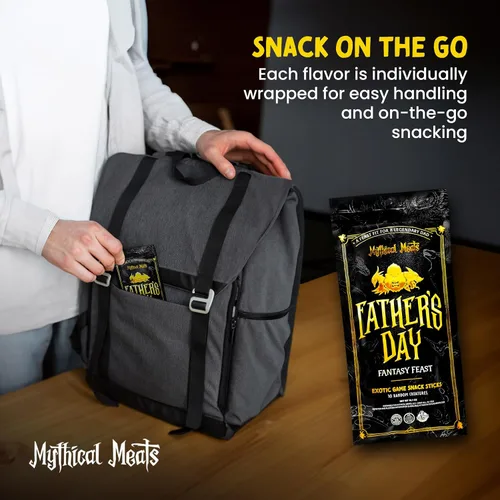 Miniatura 9 de Mythical Meats Paquete de regalo de fiesta de fantasía para el Día del Padre, 10 palitos exóticos al azar y bocadillos de carne de res, carnes secas