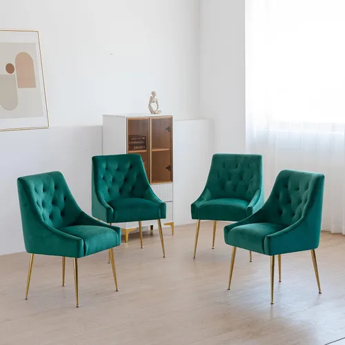 Miniatura 19 de Juego de 2 sillas de comedor modernas, sillas de comedor tapizadas de mediados de siglo, sillas de comedor de terciopelo con patas doradas para Negro