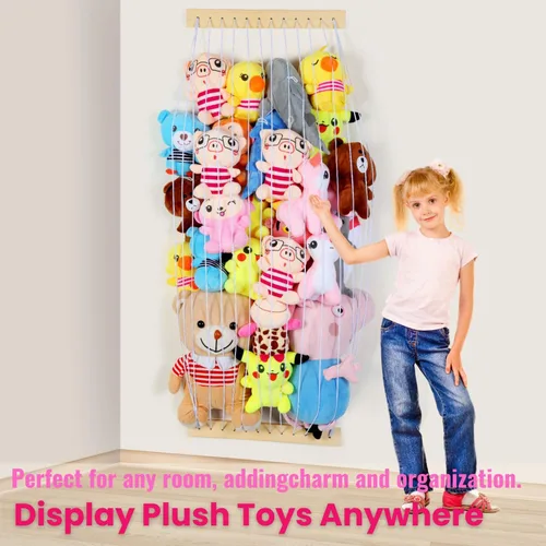 Miniatura 2 de Almacenamiento de animales de peluche, paquete de 2 unidades de almacenamiento de madera suave para habitación de los niños, montaje en pared