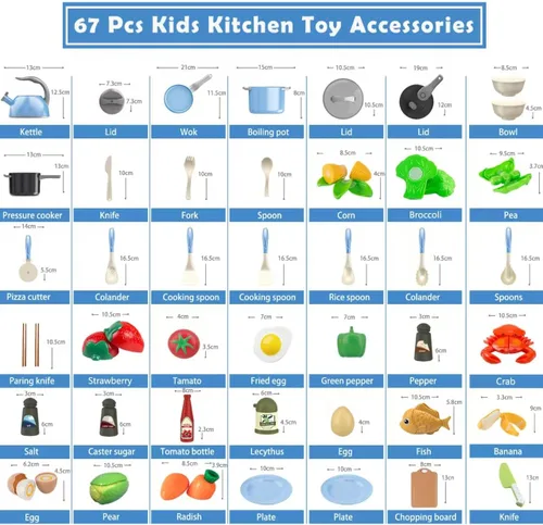 Miniatura 3 de Bruvoalon Juego de 67 piezas de juguetes de cocina para niños, juego de cocina de simulación para niños pequeños con ollas, sartenes, utensilios