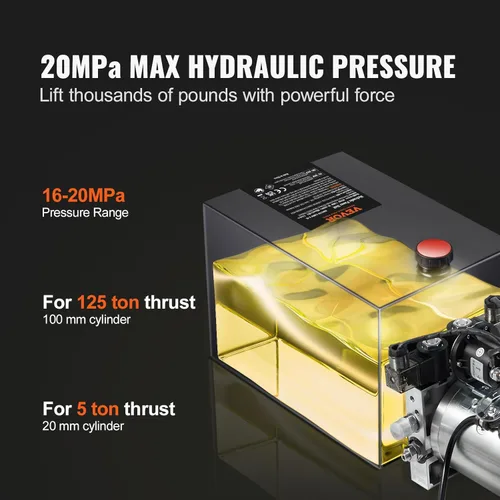Miniatura 3 de VEVOR Unidad de Potencia Hidráulica de 8 Quart, Bomba de Remolque de Descarga de Doble Efecto, Tasa de Flujo de 0.91 GPM, Presión Máxima de Alivio