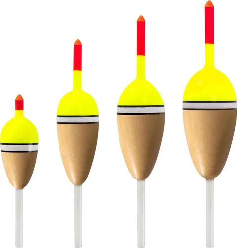 Miniatura 8 de Alwonder Paquete de 4 Bobbers para Pesca, Flotadores Deslizantes de Cuerpo de Madera de Balsa Flotante, Bobber Deslizante Ovalado de Alta 4-paquete