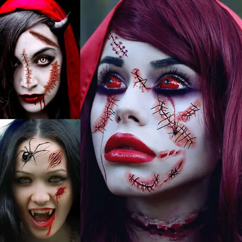 Miniatura 2 de TASROI Más de 236 piezas de 45 hojas de tatuajes temporales de Halloween para niños, kits de maquillaje zombi 3D, murciélagos, telaraña, bruja