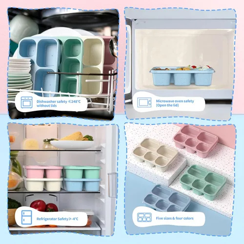 Miniatura 6 de Bento Box - Lonchera para adultos, paquete de 4 unidades, 5 compartimentos, contenedor de preparación de comidas para niños, contenedores Trigo