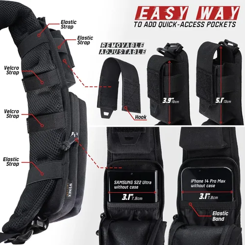 Miniatura 5 de WYNEX Bolsa de accesorios Molle de doble cremallera, bolsa de bolsillo para mochila, correa para el hombro, accesorio Molle, accesorios tácticos