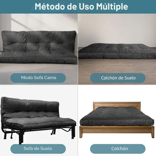 Miniatura 6 de Colchón de Futón de Tamaño Completo 6", de Franela, Plegable para Adultos, Colchón de Futón para Piso, Relleno de Espuma Triturada de Alta Densidad