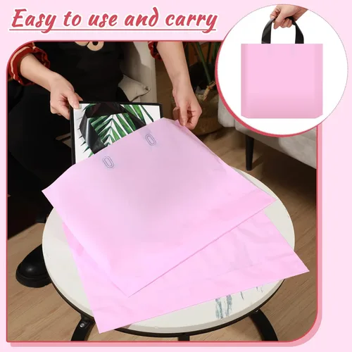 Miniatura 6 de Geyee Paquete de 100 bolsas de compras de plástico rosa de 8 x 7 pulgadas para pequeñas empresas, mercancía de boutique, bolsas de compras