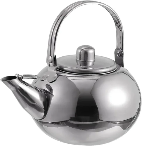 Miniatura 10 de KALLORY Tetera de acero inoxidable con colador, tetera pequeña y pequeña de metal para acampar, hervidor de agua hirviendo, tetera superior