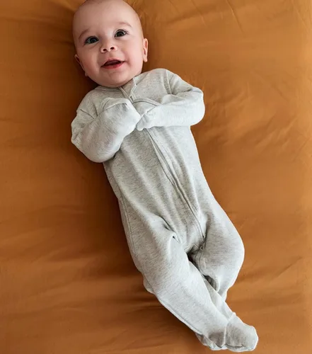 Miniatura 6 de Aablexema Pijama de bebé con puños de manopla, doble cremallera, ropa de algodón para bebés, pijamas para dormir con pies