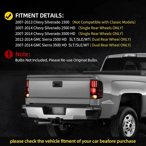 Miniatura 2 de DWVO Conjunto de luz trasera LED compatible con Chevy 2008-2013 Silverado 1500, 2008-2014 Silverado 2500 y 3500, 2007 New Body Style, 12-14 GMC