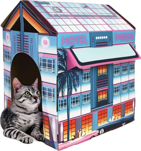 Miniatura 5 de American Cat Club Casa para gatos con rascador y hierba gatera incluidos - Casa de playa
