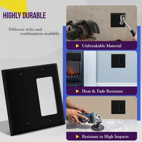 Miniatura 4 de ENERLITES Combination Decorator - Placa de pared basculante y salida en blanco, tamaño estándar, cubierta de interruptor de luz de 2 cuadras, 4.50 x