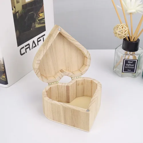 Miniatura 3 de Caja de almacenamiento de madera sin pintar con forma de corazón sin pintar, organizador de caja de artesanía de madera, caja de joyería, caja