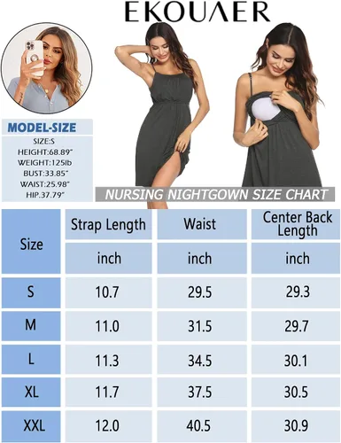 Miniatura 6 de Ekouaer Women's Nursing Nightgown Maternity Dress Breastfeeding Gown Full Slips Sleepwear