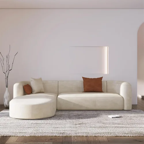 Miniatura 17 de Acanva - Sofá de lujo moderno de terciopelo con respaldo curvo, sofá minimalista cómodo para sala de estar y apartamento, seccional modular de 4
