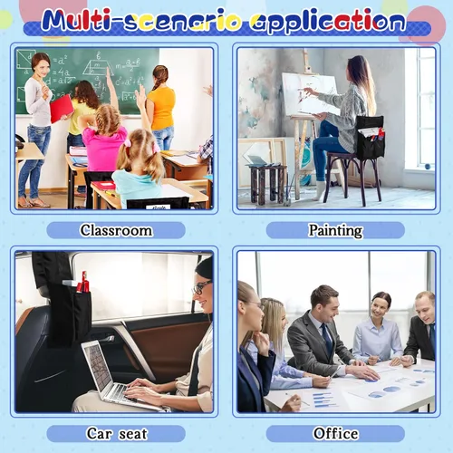 Miniatura 7 de Lewtemi Paquete de 6 bolsillos para sillas de 18 x 17 pulgadas para organizador de bolsillos de aula con 4 ranuras de almacenamiento para sillas sin
