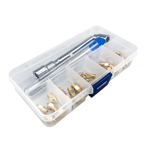 Miniatura 9 de MK8 Boquillas 25 piezas de extrusoras de impresora 3D de 0.016 in, boquillas de latón CR-10 Boquilla con herramientas de bricolaje y una caja