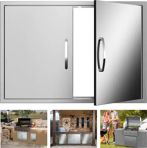 Miniatura 15 de Puertas de cocina para exteriores, 31 pulgadas de ancho x 24 pulgadas de alto, puertas de acceso dobles para barbacoa, acero inoxidable 304