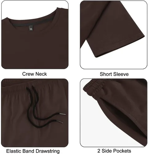 Miniatura 5 de Uni Clau Conjunto corto de 2 piezas para hombre, conjunto de camisa y pantalones cortos de verano a la moda