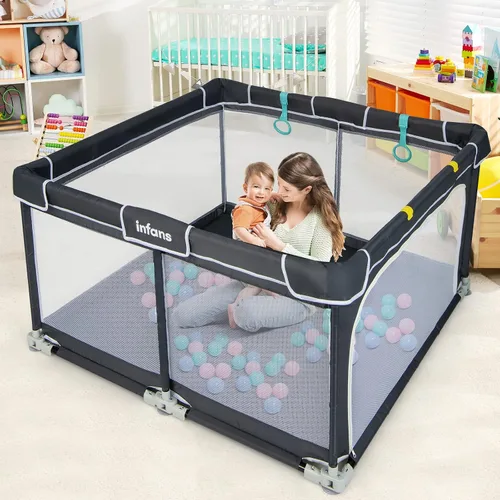Miniatura 3 de INFANS Corralito plegable para bebés, 50 x 50 pulgadas, grande con puerta, malla suave y visible, centro de actividades para niños para interiores