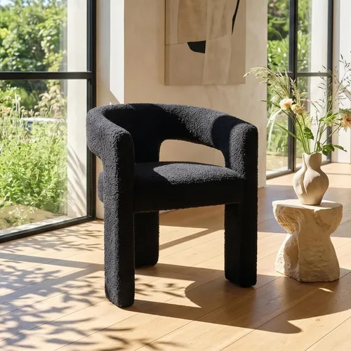 Silla de Comedor Moderna Sherpa Tipo Barril Tapizada en Pelo Sintético para Comedor con Brazo Silla Auxiliar de Acento Cómoda para Cocina/Sala de