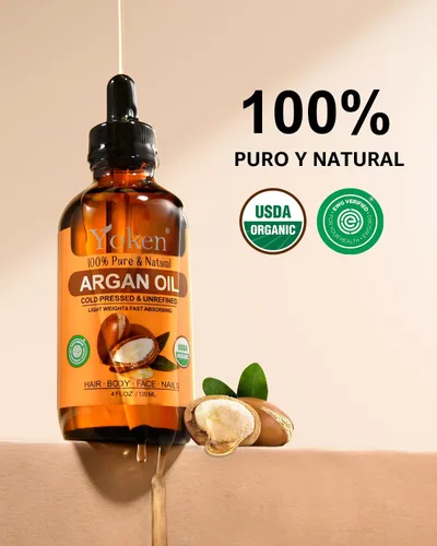Miniatura 2 de Yoken Aceite de argán orgánico para cabello de 4 onzas líquidas, aceite de argán marroquí puro y natural por la USDA, aceite de argón