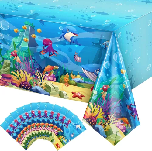 Miniatura 8 de Tiamon Paquete de 1 mantel de fiesta marina, animales del océano, criaturas submarinas, cubierta de mesa para decoración de fiesta de cumpleaños, 54