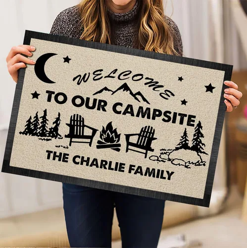 Miniatura 3 de Tapete personalizado de bienvenida a nuestro campamento, accesorio de campamento al aire libre con nombre de la familia, tapete antideslizante e