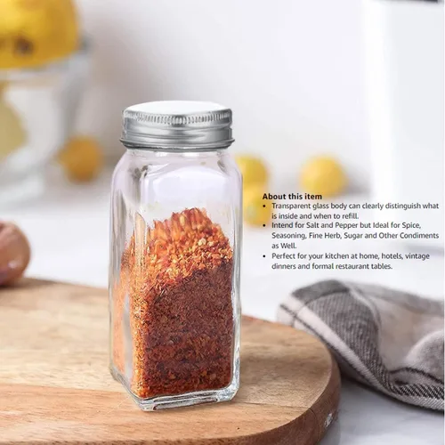 Miniatura 6 de ATB Salero y pimentero de vidrio con tapas de acero inoxidable, dispensadores de especias estilo granja, coctelera de azúcar con sello de frescura