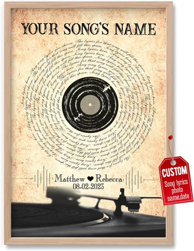 Miniatura 15 de H-DEWALL Póster personalizado de letras de canciones, regalo de boda único para parejas, personaliza con tus propias fotos, nombres y fecha, sin
