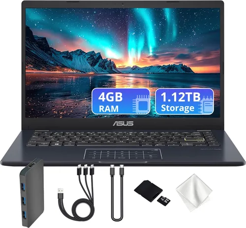 ASUS Vivobook Go 14" FHD Business Laptop, Intel Celeron N4500, 4GB DDR4 RAM, 1.12TB Storage(128GB eMMC & 1TB Docking Station Set), Intel UHD