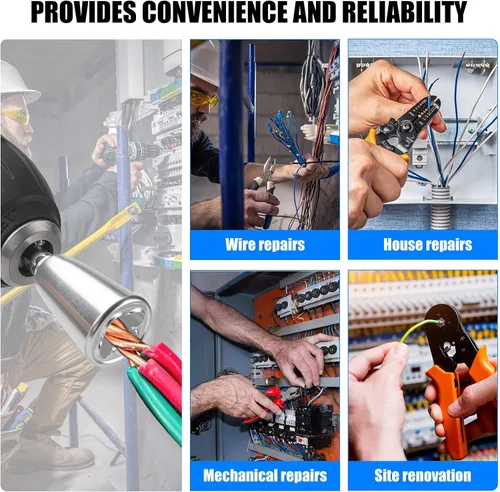 Miniatura 6 de Herramienta profesional pelacables para taladro, construcción duradera totalmente metálica para cables de 6 a 14 AWG, pelado rápido y fácil