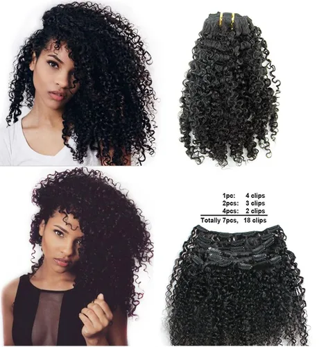 Miniatura 5 de Ms Fenda Extensiones de cabello rizado afro 4B 4C con clip, cabello virgen brasileño Remy, color natural, 4.23 onzas, 7 unidades por juego